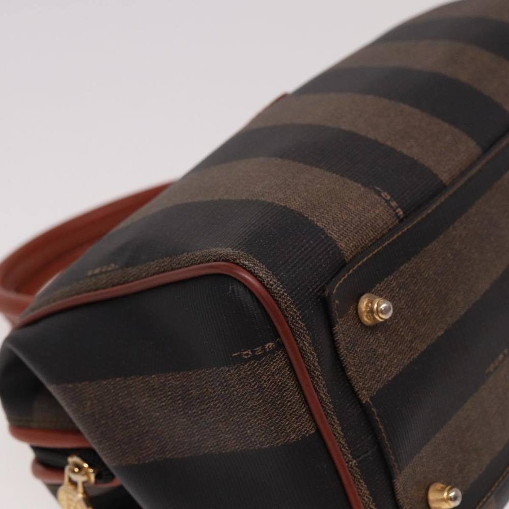 FENDI Pecan Canvas Hand Bag Brown Black Auth yk13082 - Picture 9 of 16